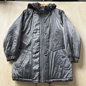 Vintage Metropolitan Coat Womens Small Silver Hooded Parka Insulated Zip Nylon